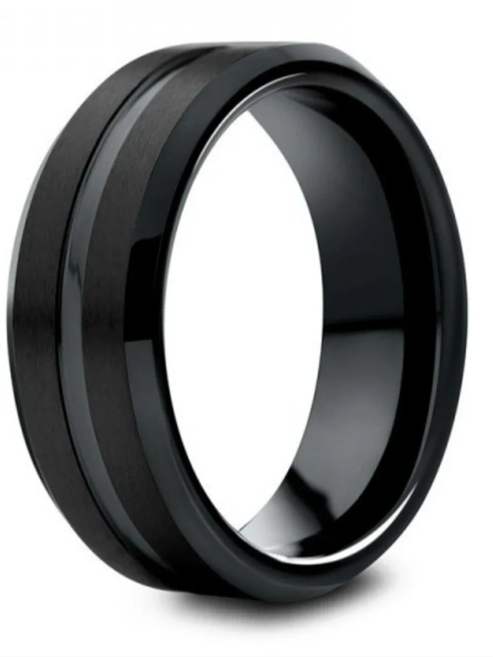 Black Men's Brushed & Polished Tungsten Ring